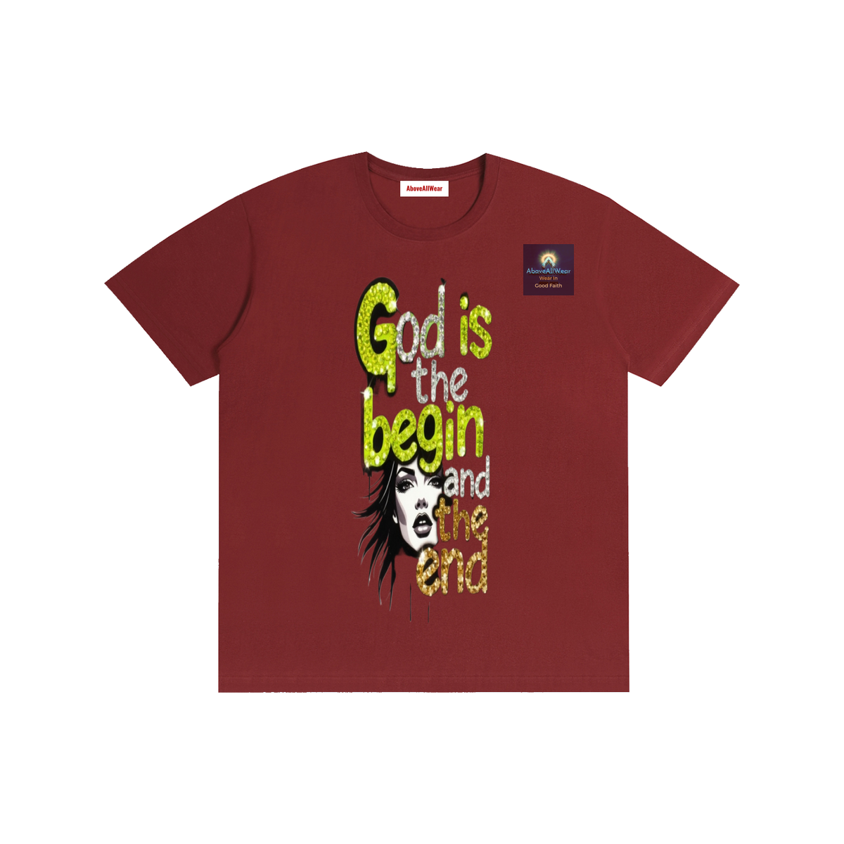 AboveAllWear,neongold,godisthebeginandend,edgy,bling,frapic,winter,summer,fall,spring,cotton,casual,christianapparel,clothing,faith,jesus,fashion,design,graphicdesign,y2k,outdoor,hoodie,shortsleeveshirt,shortsleeve