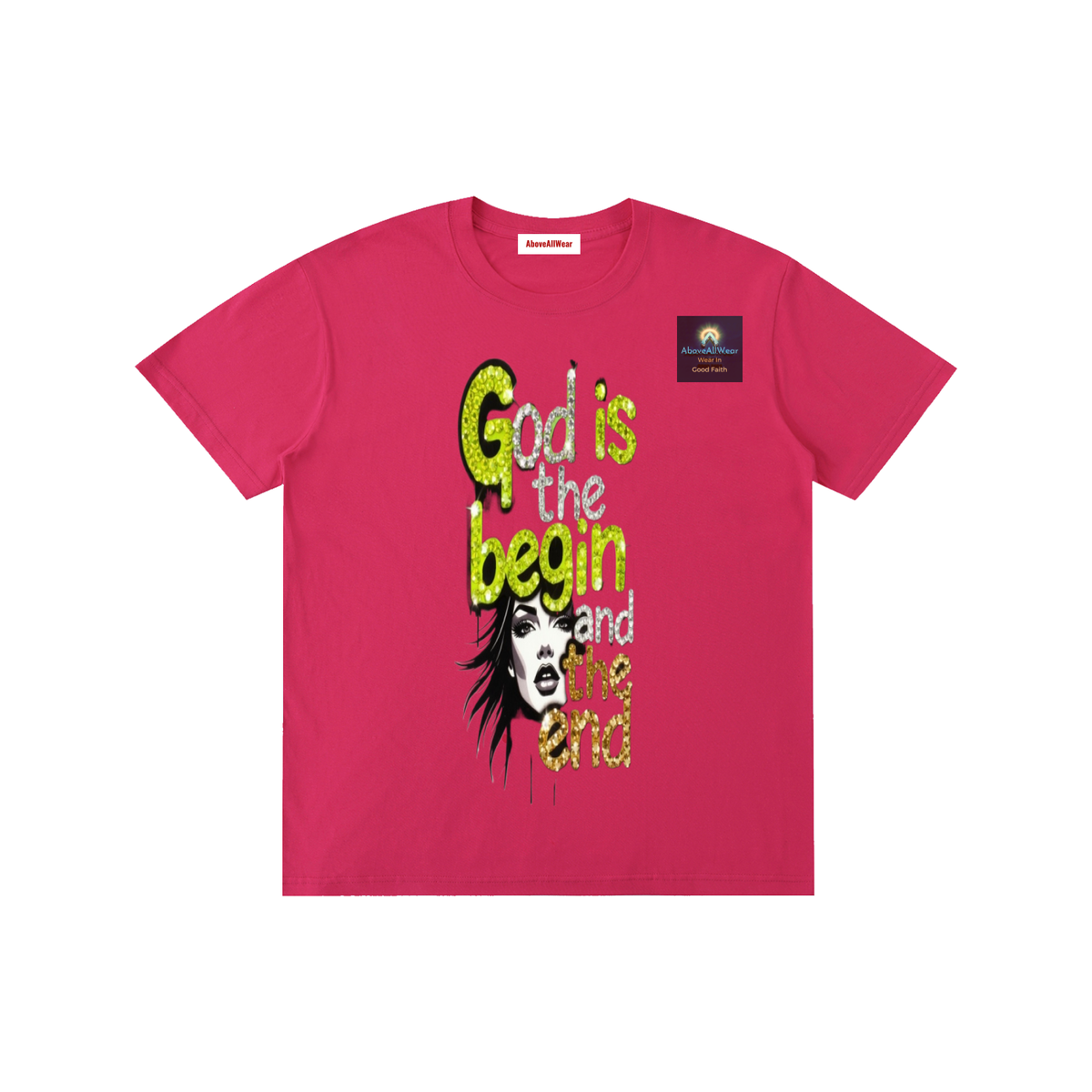 AboveAllWear,neongold,godisthebeginandend,edgy,bling,frapic,winter,summer,fall,spring,cotton,casual,christianapparel,clothing,faith,jesus,fashion,design,graphicdesign,y2k,outdoor,hoodie,shortsleeveshirt,shortsleeve