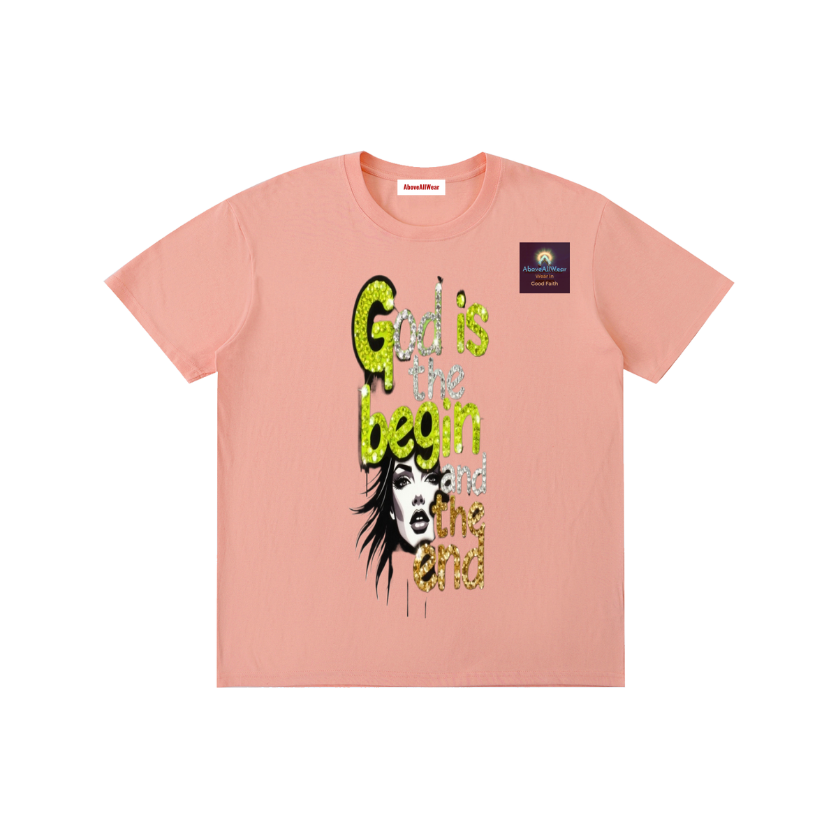AboveAllWear,neongold,godisthebeginandend,edgy,bling,frapic,winter,summer,fall,spring,cotton,casual,christianapparel,clothing,faith,jesus,fashion,design,graphicdesign,y2k,outdoor,hoodie,shortsleeveshirt,shortsleeve