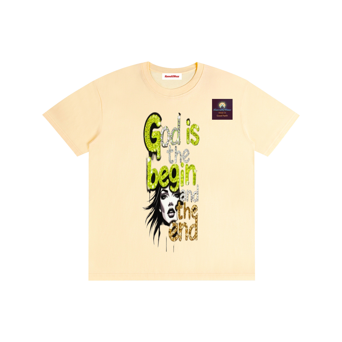 AboveAllWear,neongold,godisthebeginandend,edgy,bling,frapic,winter,summer,fall,spring,cotton,casual,christianapparel,clothing,faith,jesus,fashion,design,graphicdesign,y2k,outdoor,hoodie,shortsleeveshirt,shortsleeve