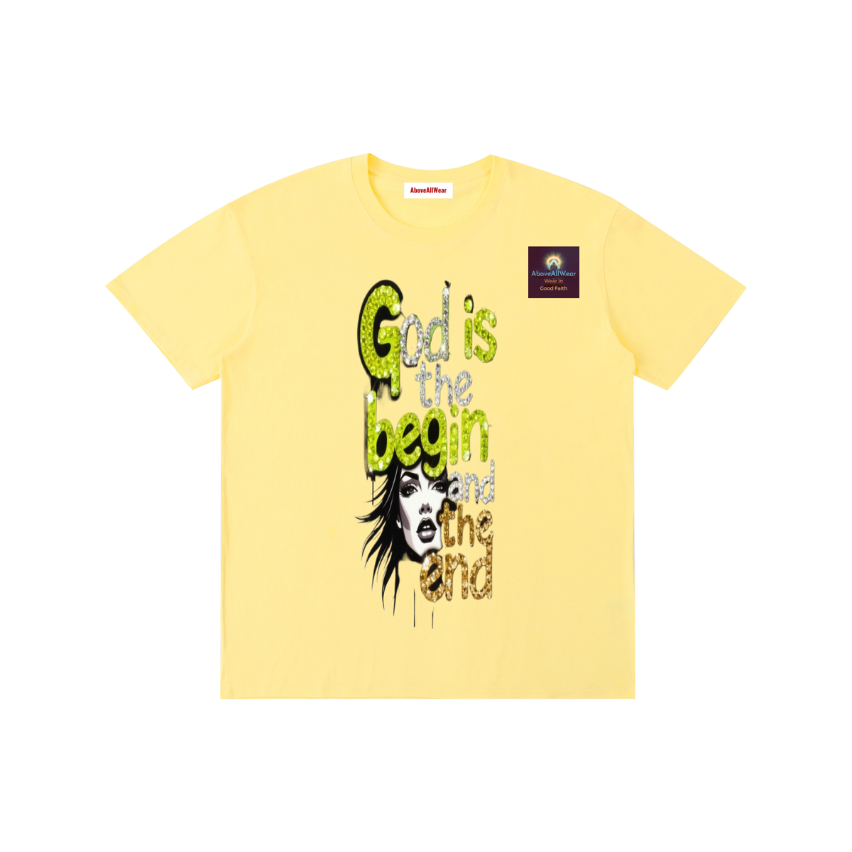 AboveAllWear,neongold,godisthebeginandend,edgy,bling,frapic,winter,summer,fall,spring,cotton,casual,christianapparel,clothing,faith,jesus,fashion,design,graphicdesign,y2k,outdoor,hoodie,shortsleeveshirt,shortsleeve