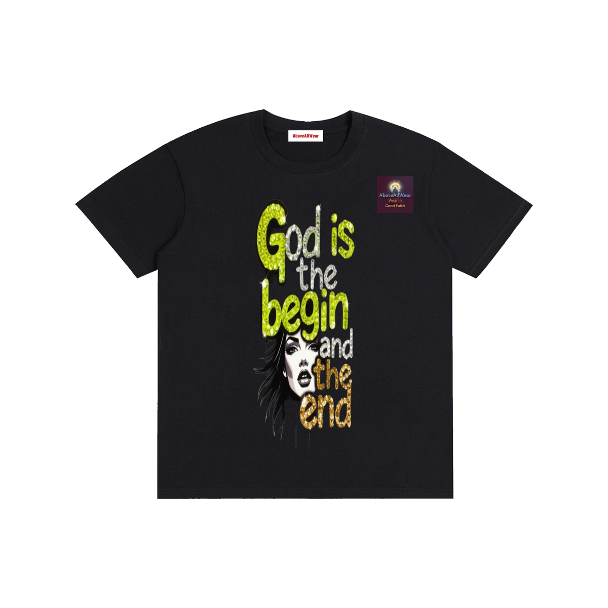 AboveAllWear,neongold,godisthebeginandend,edgy,bling,frapic,winter,summer,fall,spring,cotton,casual,christianapparel,clothing,faith,jesus,fashion,design,graphicdesign,y2k,outdoor,hoodie,shortsleeveshirt,shortsleeve