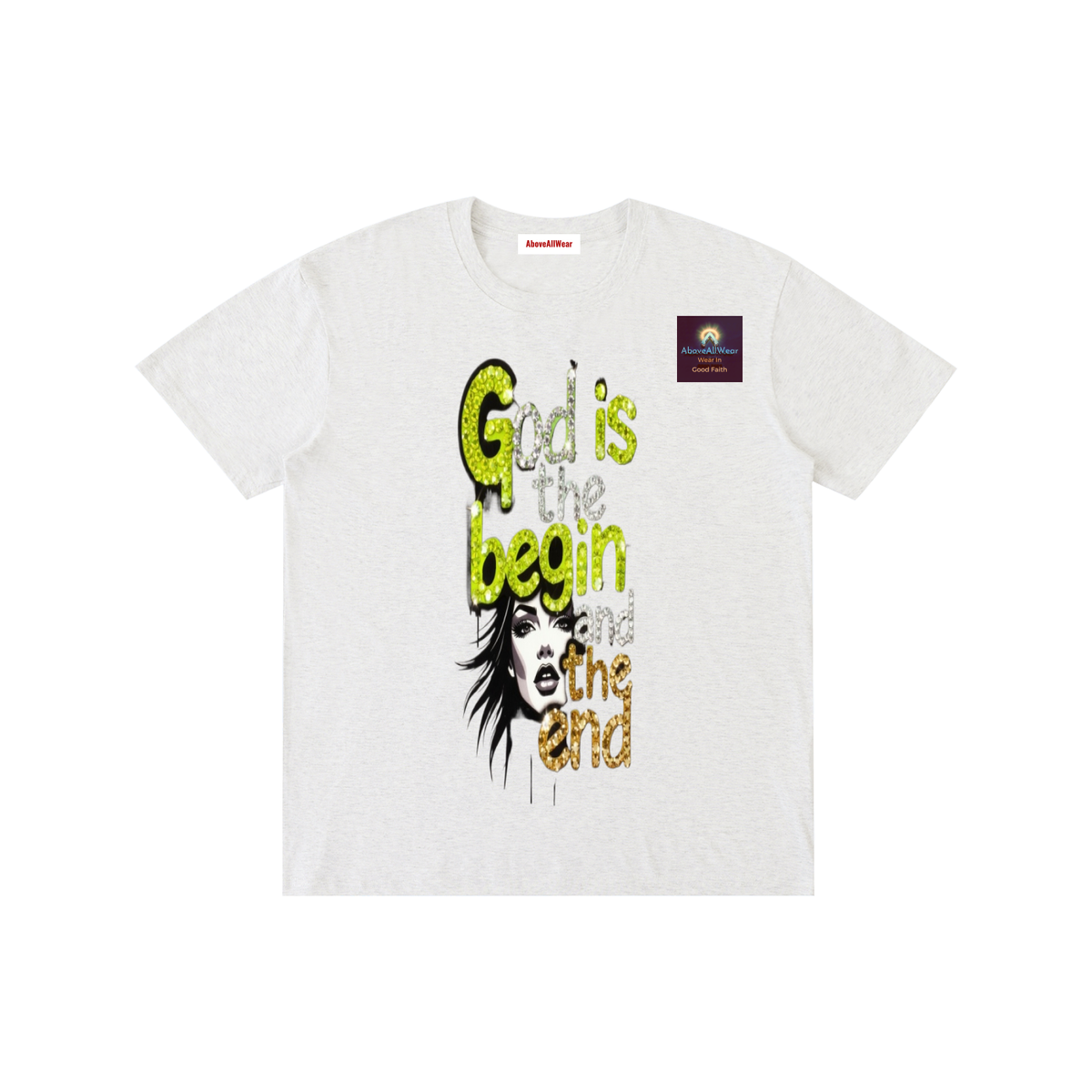 AboveAllWear,neongold,godisthebeginandend,edgy,bling,frapic,winter,summer,fall,spring,cotton,casual,christianapparel,clothing,faith,jesus,fashion,design,graphicdesign,y2k,outdoor,hoodie,shortsleeveshirt,shortsleeve