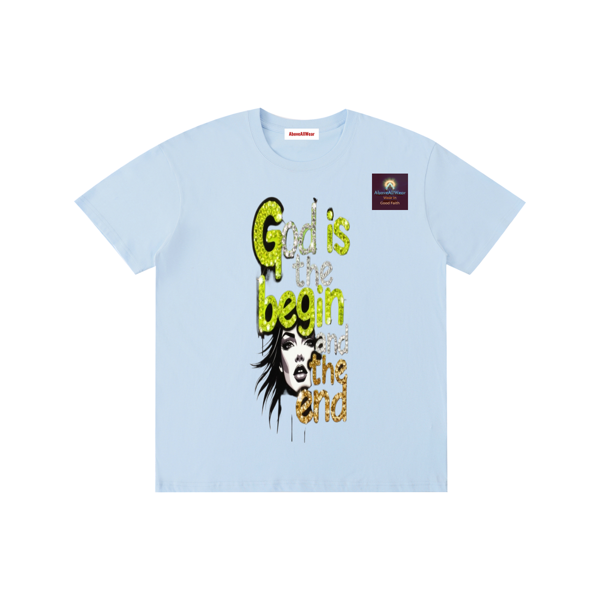 AboveAllWear,neongold,godisthebeginandend,edgy,bling,frapic,winter,summer,fall,spring,cotton,casual,christianapparel,clothing,faith,jesus,fashion,design,graphicdesign,y2k,outdoor,hoodie,shortsleeveshirt,shortsleeve