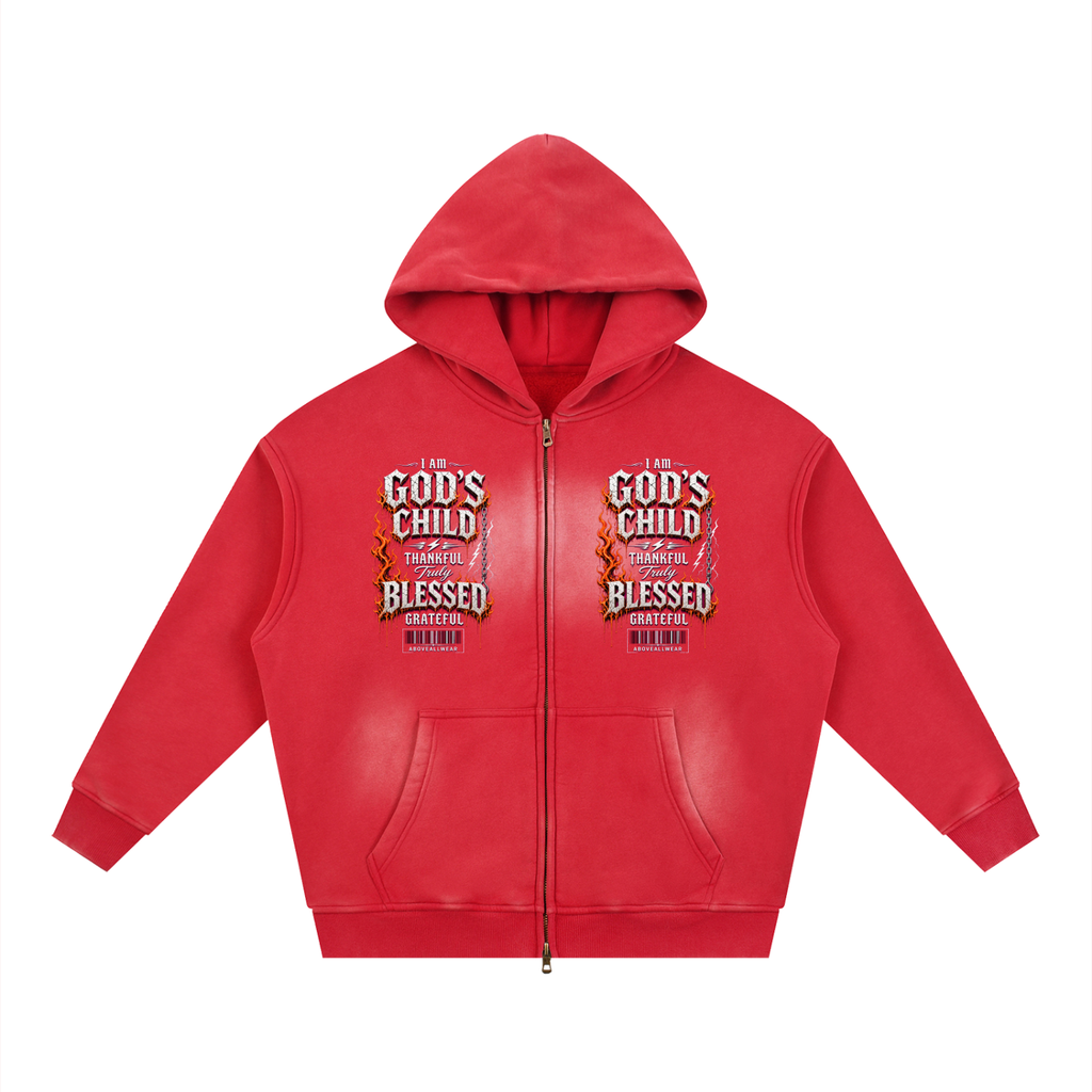 Sunfade Two-way Zipper Boxy Fleece Hoodie