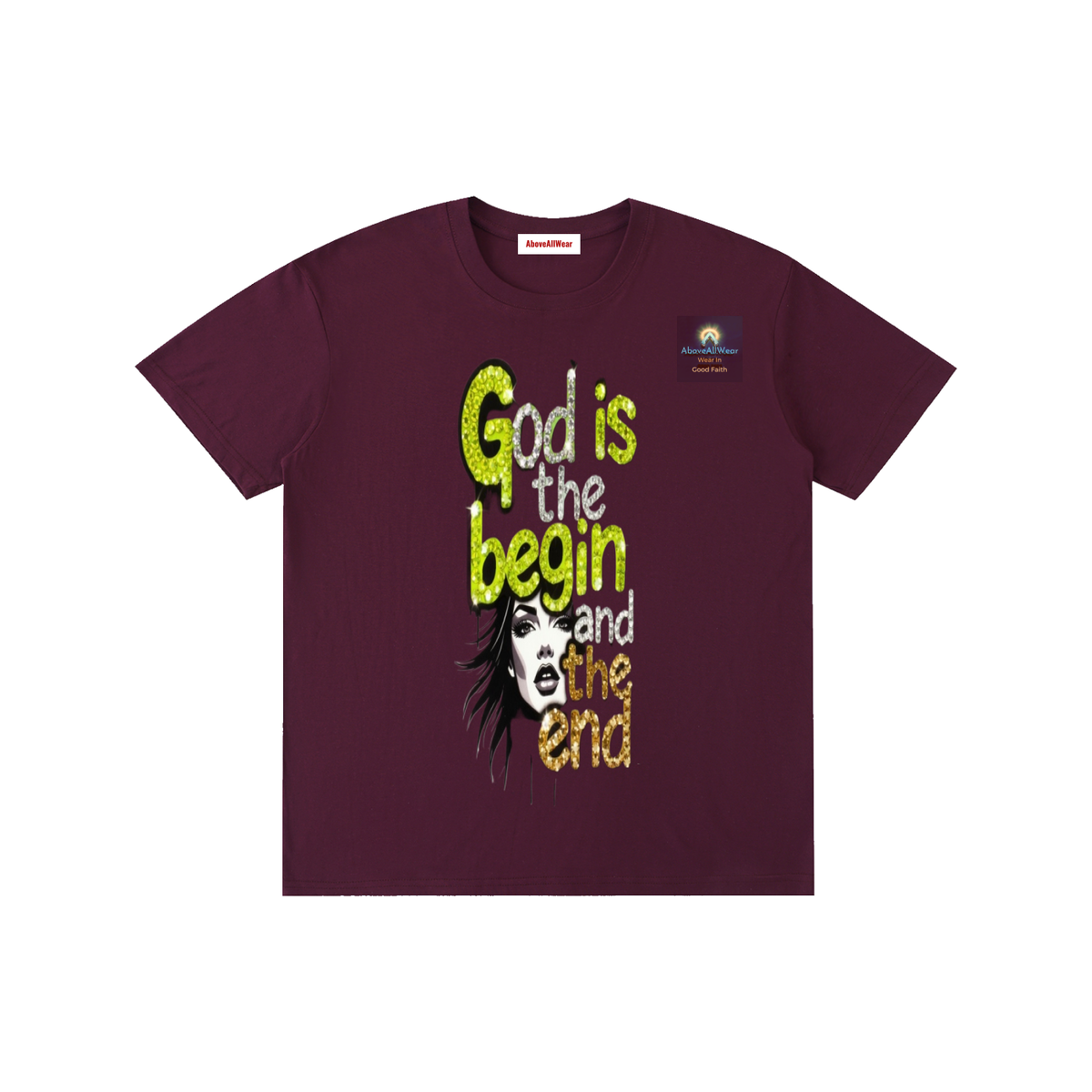 AboveAllWear,neongold,godisthebeginandend,edgy,bling,frapic,winter,summer,fall,spring,cotton,casual,christianapparel,clothing,faith,jesus,fashion,design,graphicdesign,y2k,outdoor,hoodie,shortsleeveshirt,shortsleeve