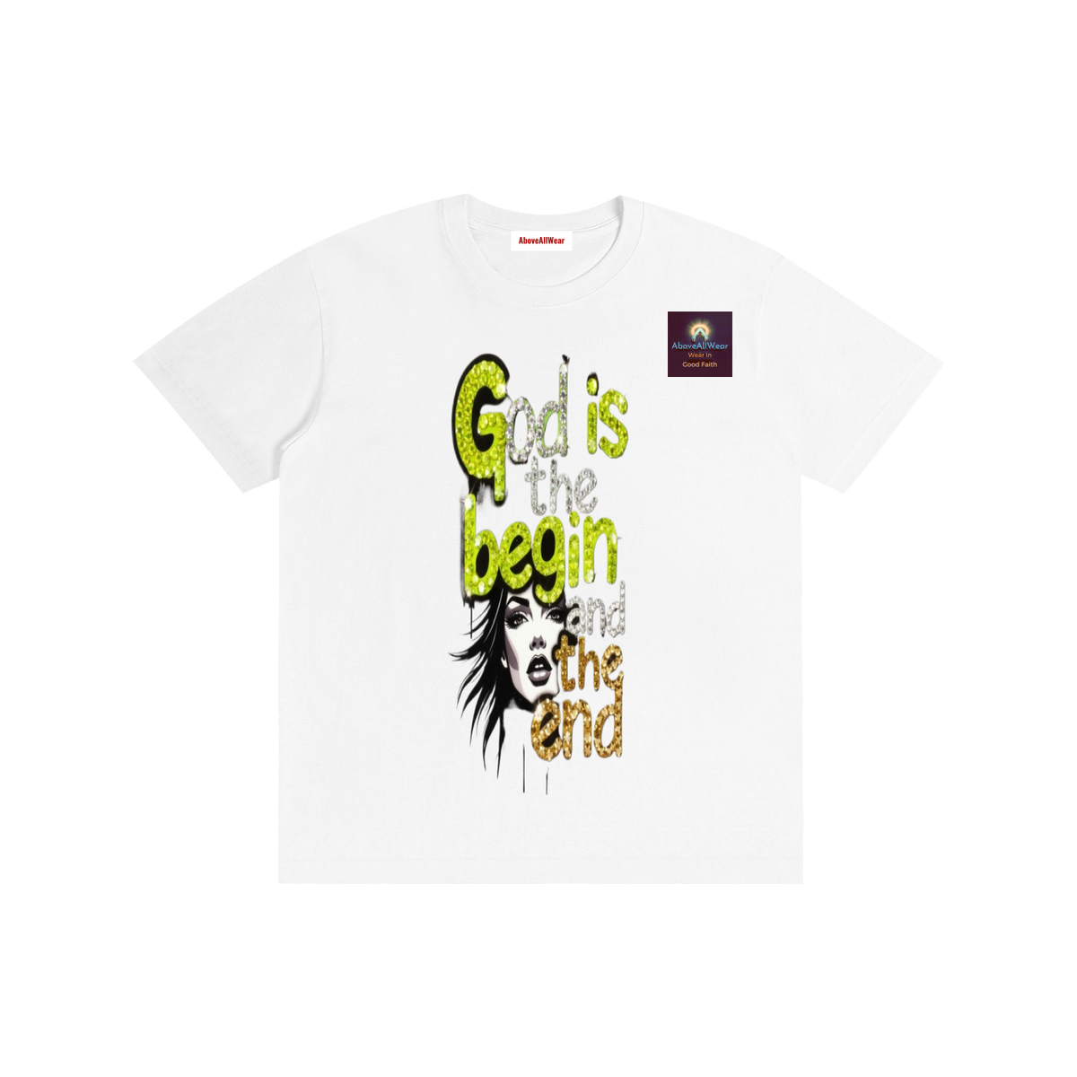 AboveAllWear,neongold,godisthebeginandend,edgy,bling,frapic,winter,summer,fall,spring,cotton,casual,christianapparel,clothing,faith,jesus,fashion,design,graphicdesign,y2k,outdoor,hoodie,shortsleeveshirt,shortsleeve