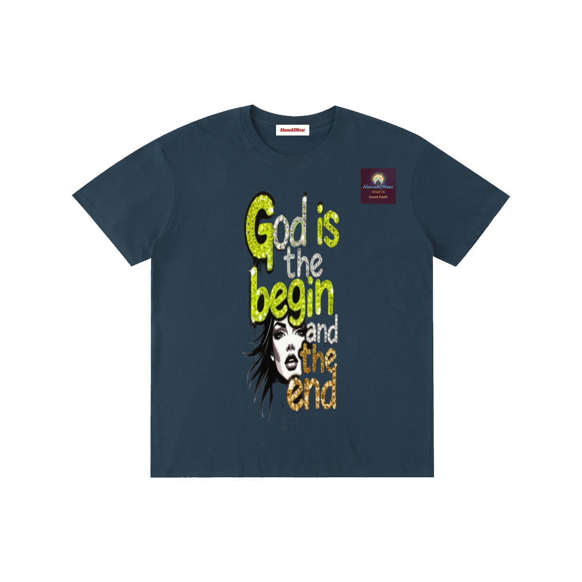 AboveAllWear,neongold,godisthebeginandend,edgy,bling,frapic,winter,summer,fall,spring,cotton,casual,christianapparel,clothing,faith,jesus,fashion,design,graphicdesign,y2k,outdoor,hoodie,shortsleeveshirt,shortsleeve